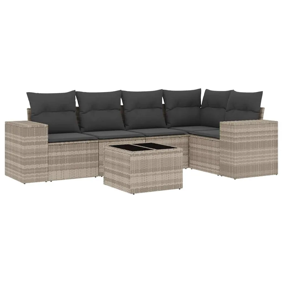 Salon de jardin 6 pcs avec coussins gris clair résine tressée - 2