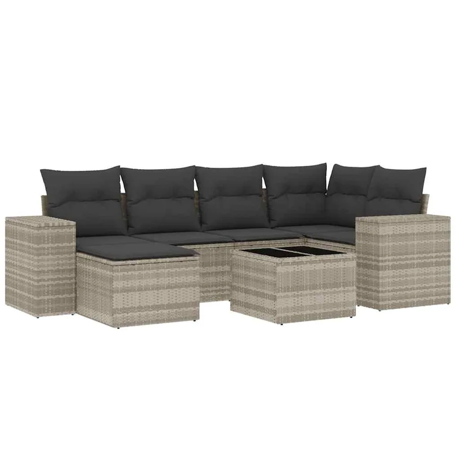 Salon de jardin avec coussins 7 pcs gris clair résine tressée - 2