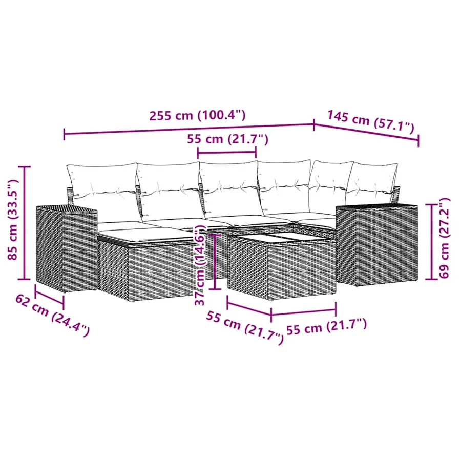 Salon de jardin avec coussins 7 pcs gris clair résine tressée - 9