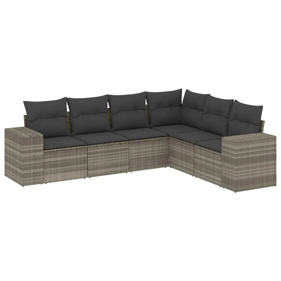 Salon de jardin 6 pcs avec coussins gris clair résine tressée - 2