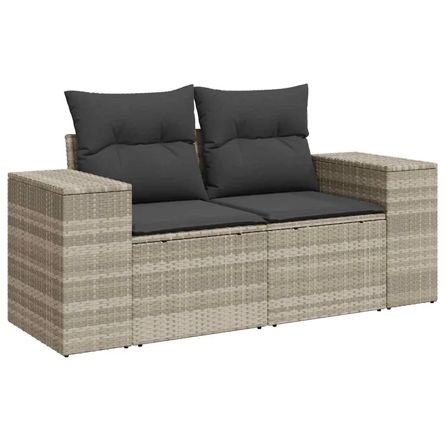 Salon de jardin 6 pcs avec coussins gris clair résine tressée - 3
