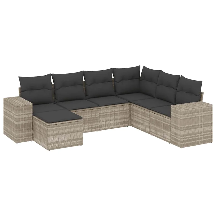 Salon de jardin avec coussins 7 pcs gris clair résine tressée - 2