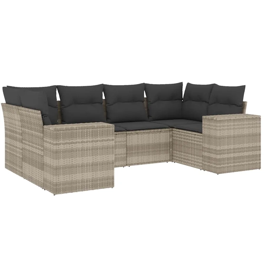 Salon de jardin 6 pcs avec coussins gris clair résine tressée - 2