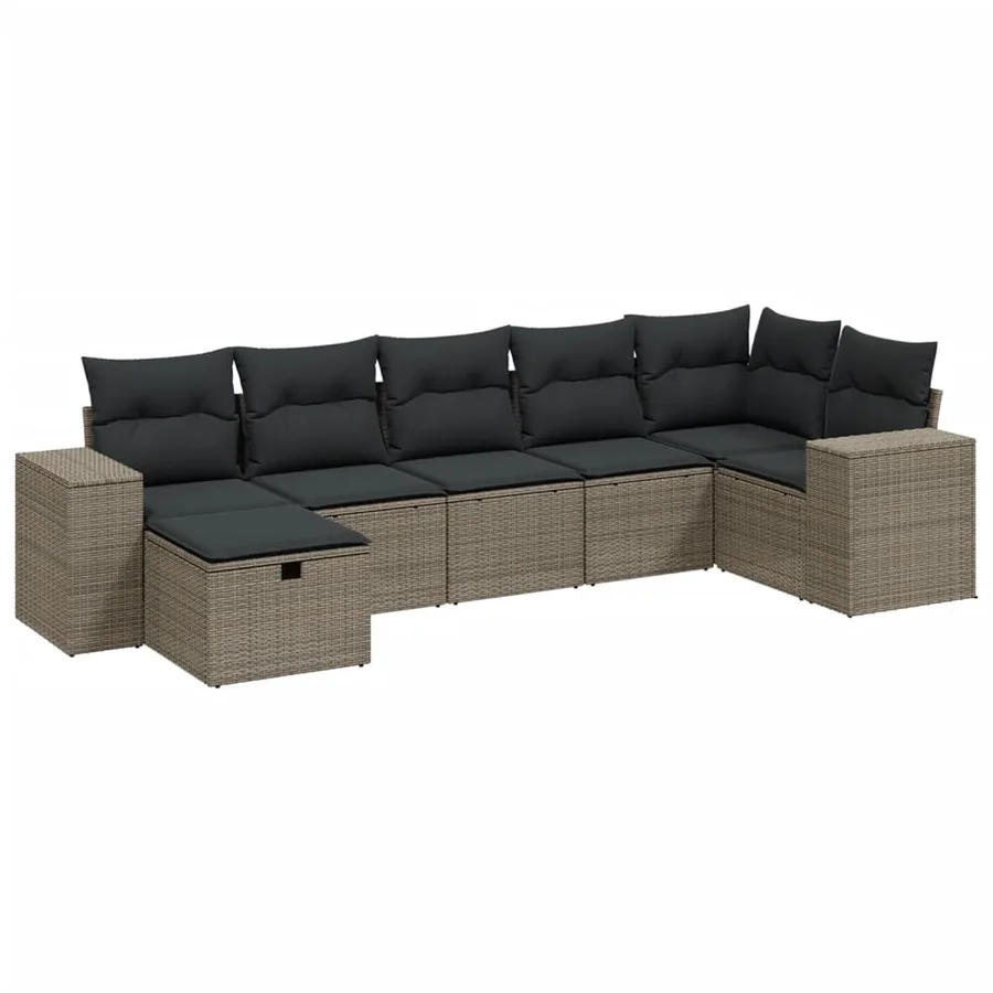 Salon de jardin avec coussins 7 pcs gris clair résine tressée - 2