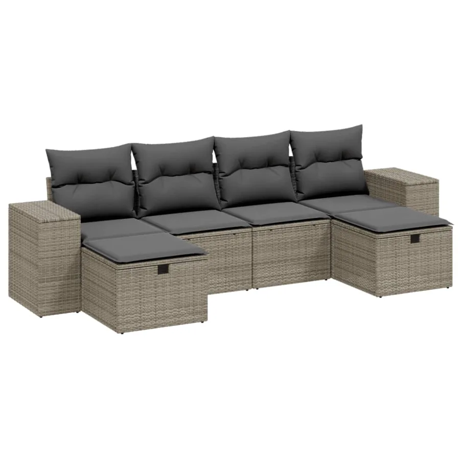Salon de jardin 6 pcs avec coussins gris clair résine tressée - 2