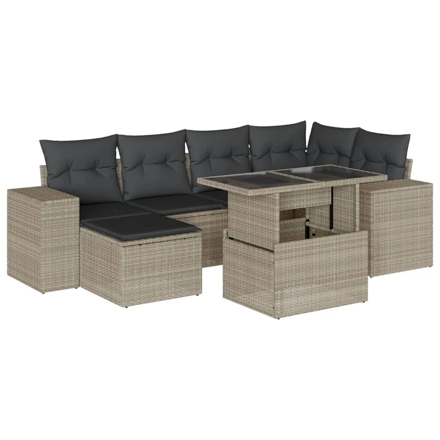 Salon de jardin avec coussins 7 pcs gris clair résine tressée - 2