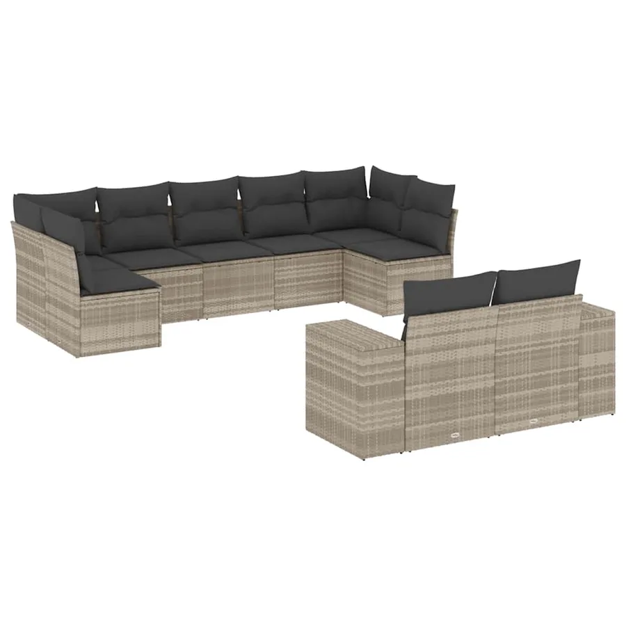 Salon de jardin 9 pcs avec coussins gris clair résine tressée - 2