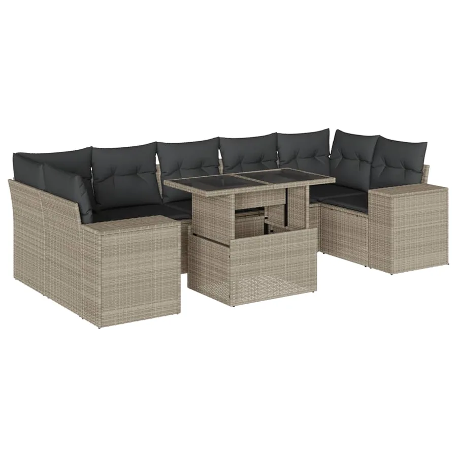 Salon de jardin 8 pcs avec coussins gris clair résine tressée - 2