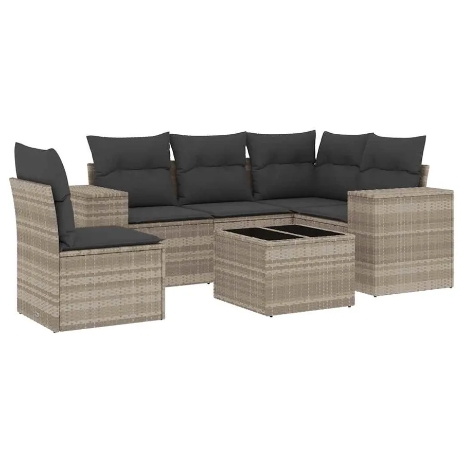 Salon de jardin 6 pcs avec coussins gris clair résine tressée - 2