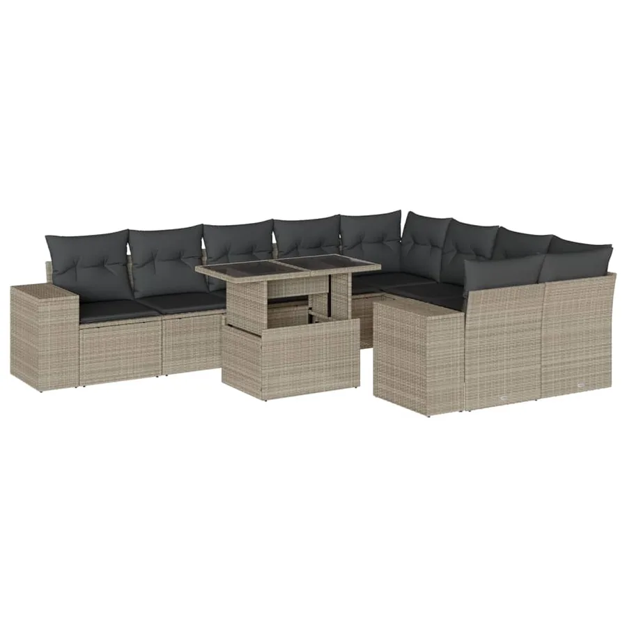 Salon de jardin avec coussins 10 pcs gris clair résine tressée - 2
