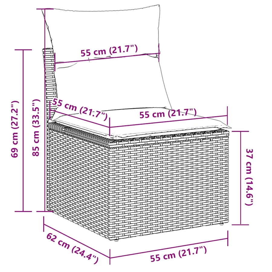 Salon de jardin 9 pcs avec coussins gris clair résine tressée - 9
