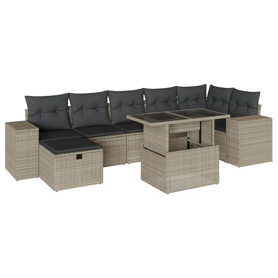 Salon de jardin 8 pcs avec coussins gris clair résine tressée - 2