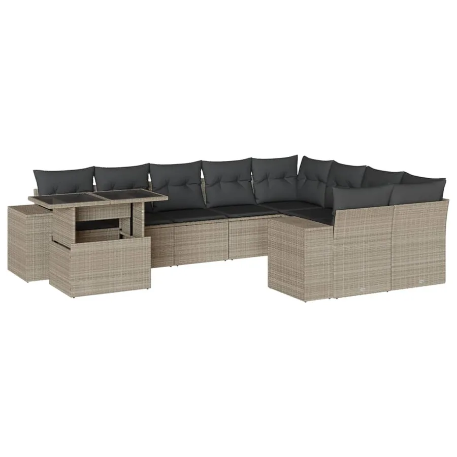 Salon de jardin avec coussins 10 pcs gris clair résine tressée - 2