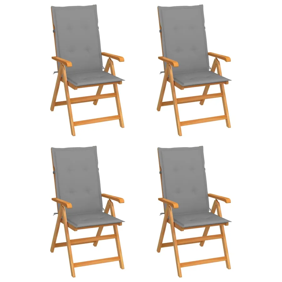 Garden Chairs Set of 4 with Grey Cushions Solid Teak Wood