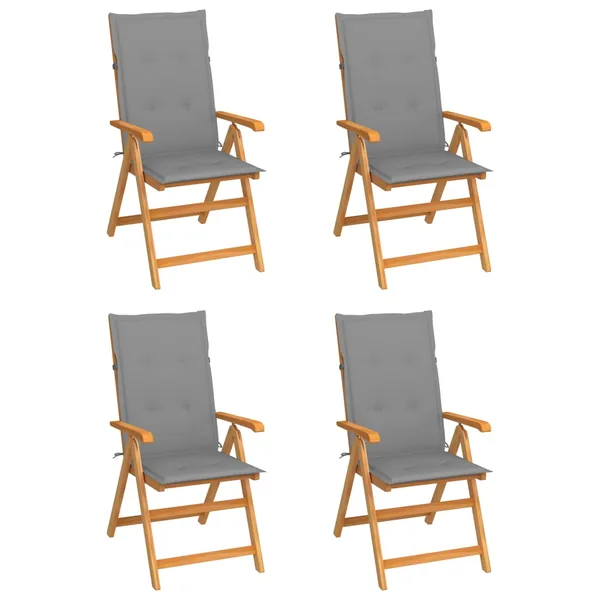 Garden Chairs Set of 4 with Grey Cushions Solid Teak Wood
