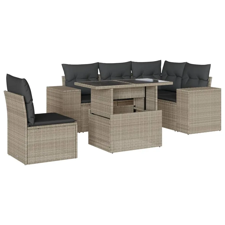 Salon de jardin 6 pcs avec coussins gris clair résine tressée - 2