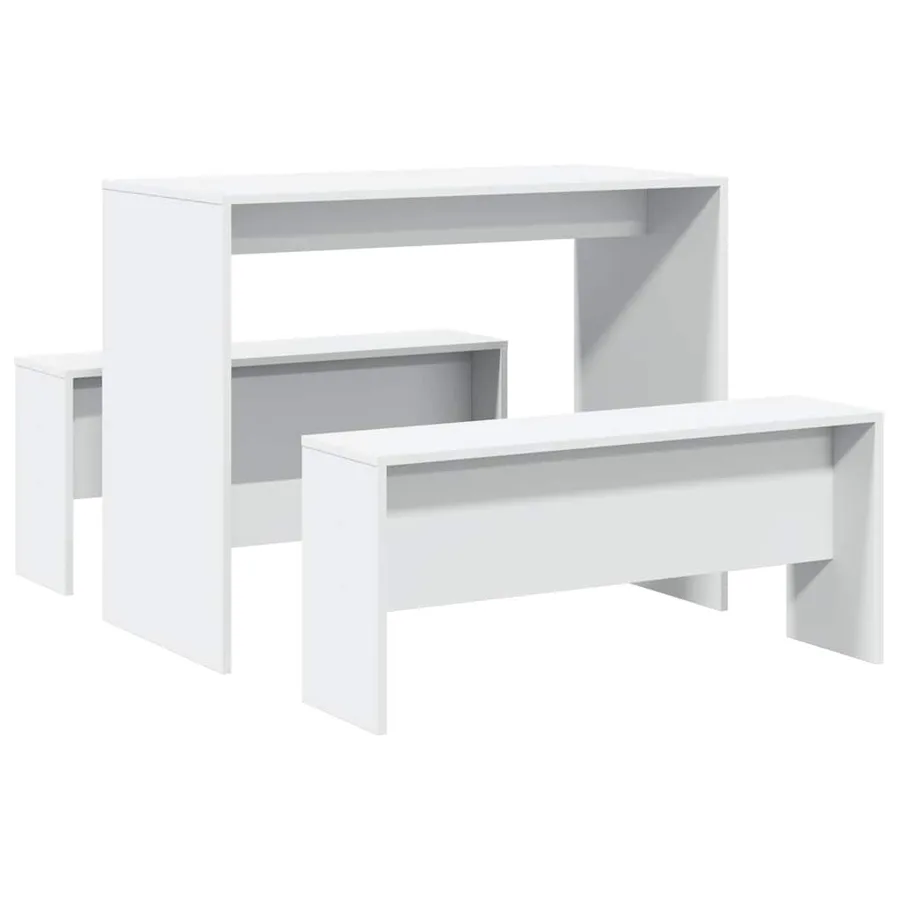 Ensemble table à manger et bancs 3pcs blanc bois d'ingénierie - 2