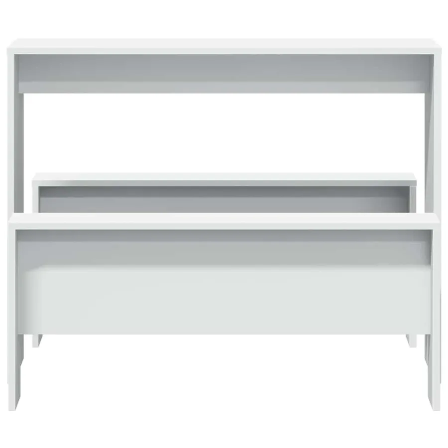 Ensemble table à manger et bancs 3pcs blanc bois d'ingénierie - 4