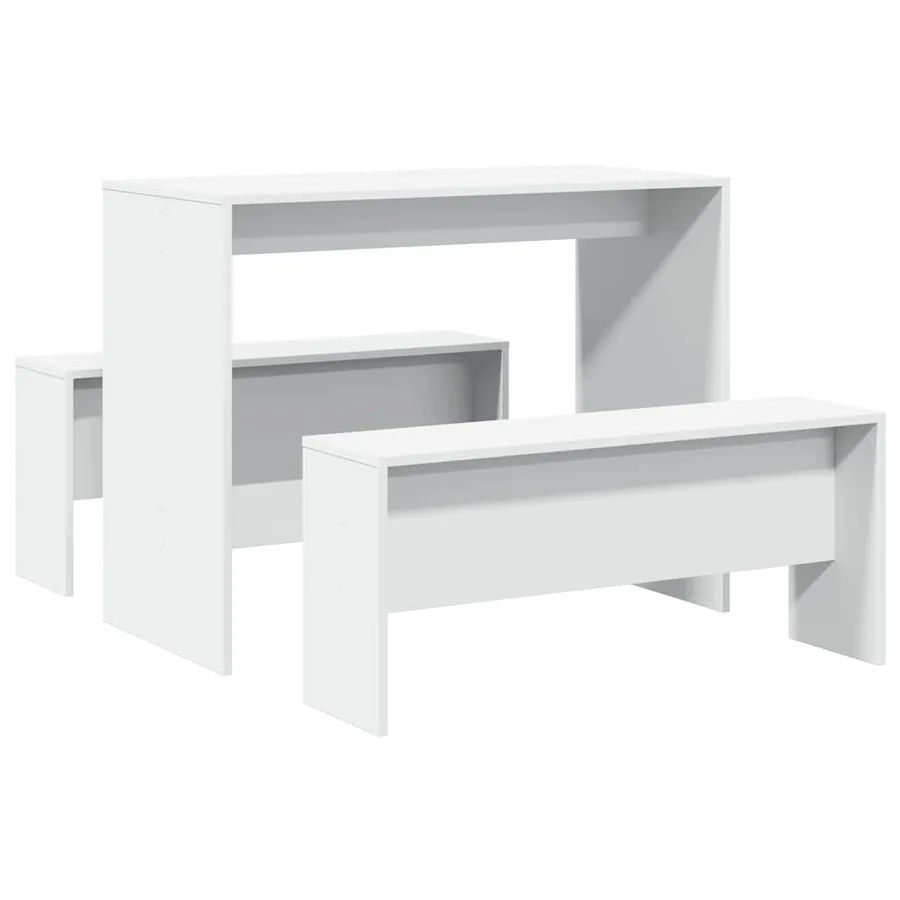 Ensemble table à manger et bancs 3pcs blanc bois d'ingénierie - 6