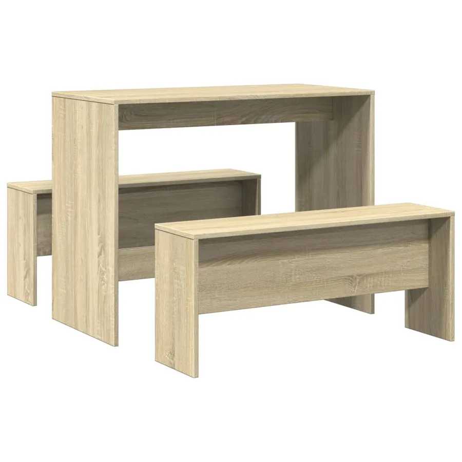 Ensemble table à manger et bancs 3 pcs bois d'ingénierie - 2
