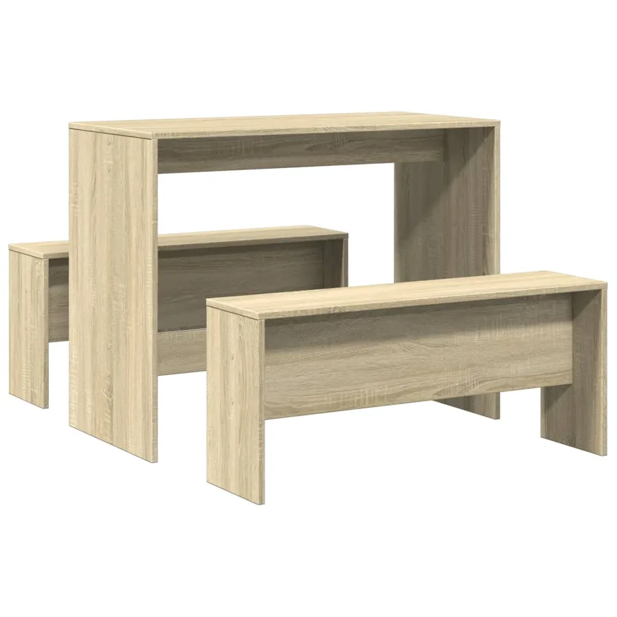 Ensemble table à manger et bancs 3 pcs bois d'ingénierie - 6