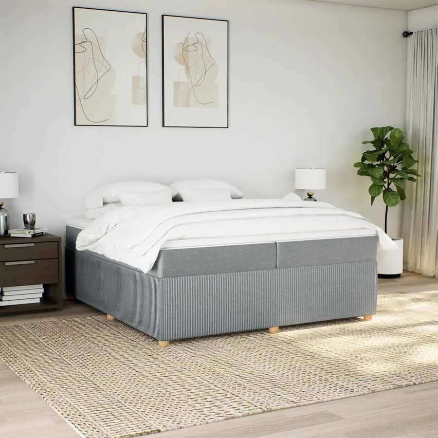 Sommier à lattes de lit avec matelas Gris clair 200x200cm Tissu - 3