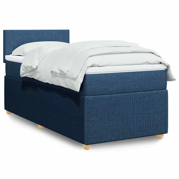 Sommier à lattes de lit avec matelas Bleu 100x200 cm Tissu