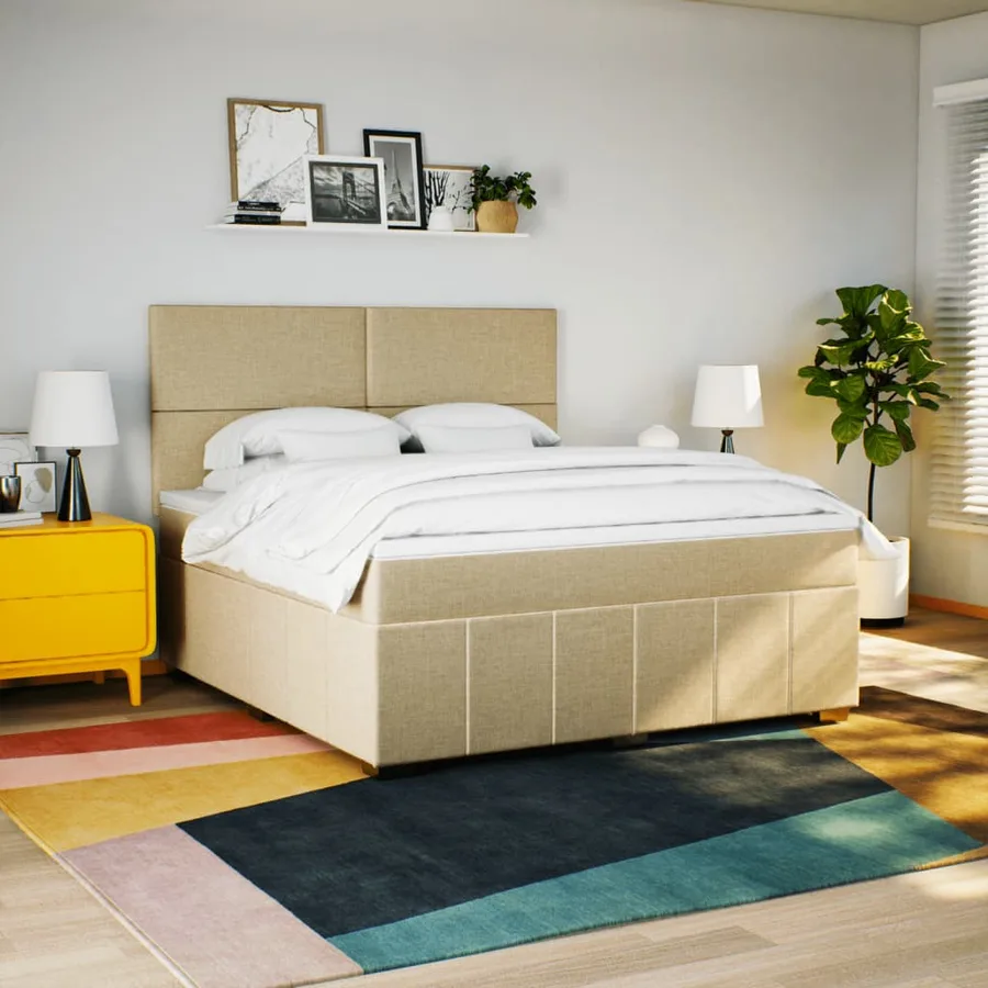 Sommier à lattes de lit avec matelas Crème 180x200 cm Tissu - 3