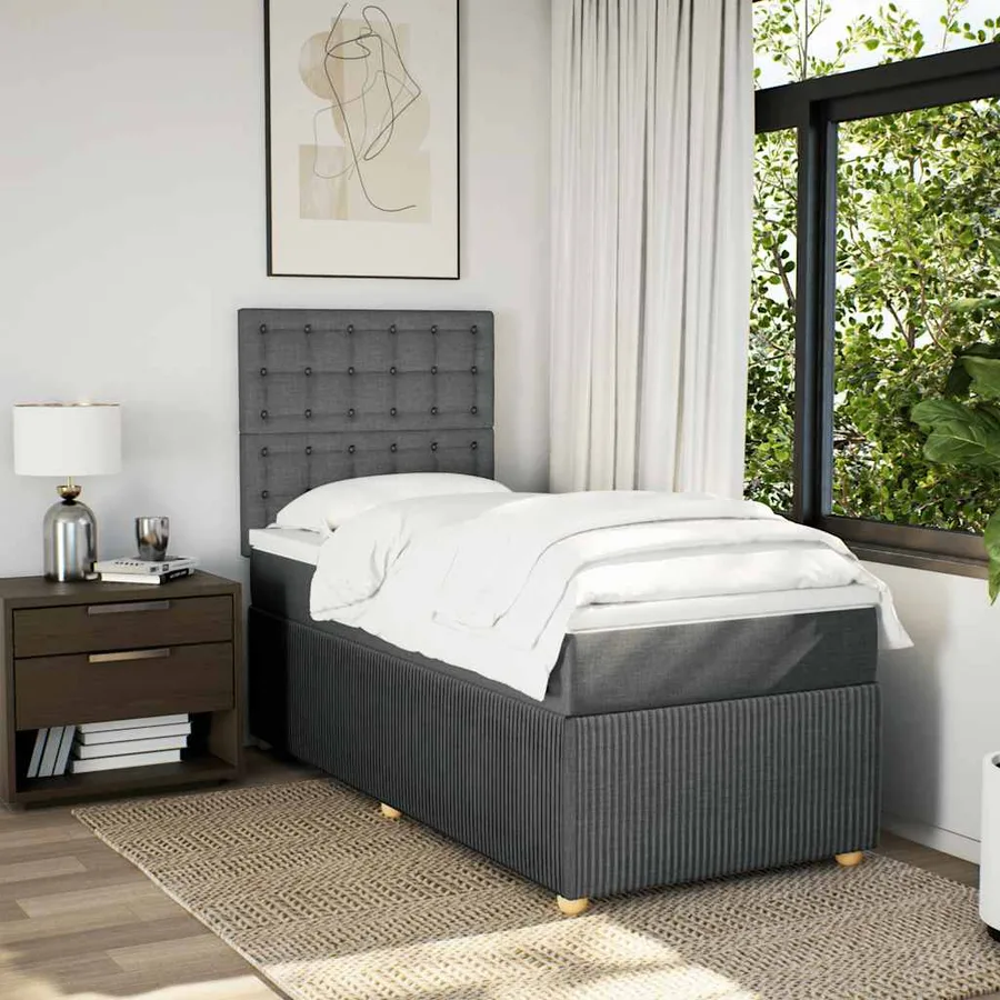 Sommier à lattes de lit avec matelas Gris foncé 80x200 cm Tissu - 5