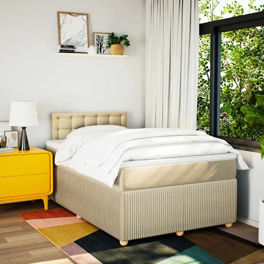 Sommier à lattes de lit avec matelas crème 120x190 cm tissu - 4