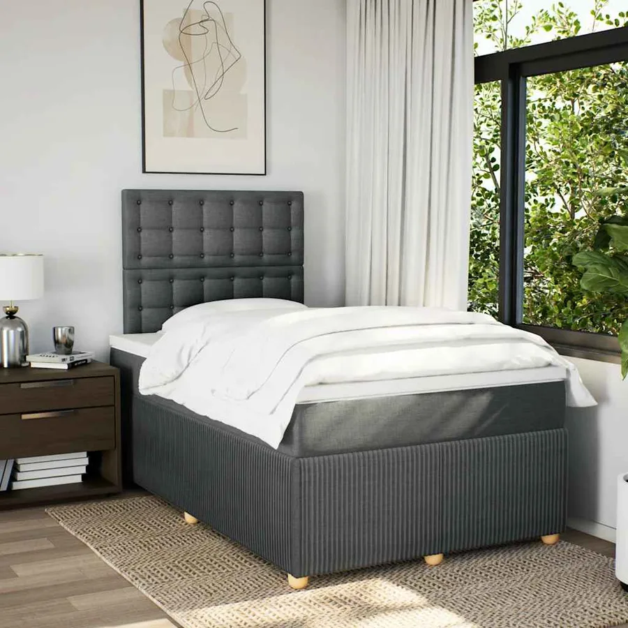 Sommier à lattes de lit avec matelas gris foncé 120x190cm tissu - 5