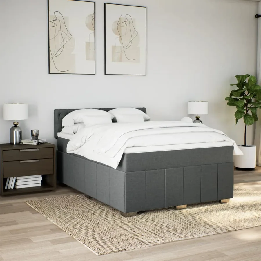 Sommier à lattes de lit avec matelas Gris foncé 160x200cm Tissu - 4