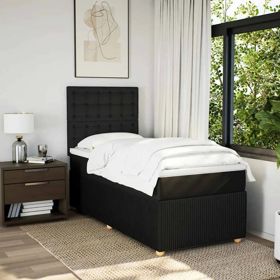 Sommier à lattes de lit avec matelas Noir 90x200 cm Tissu - 5