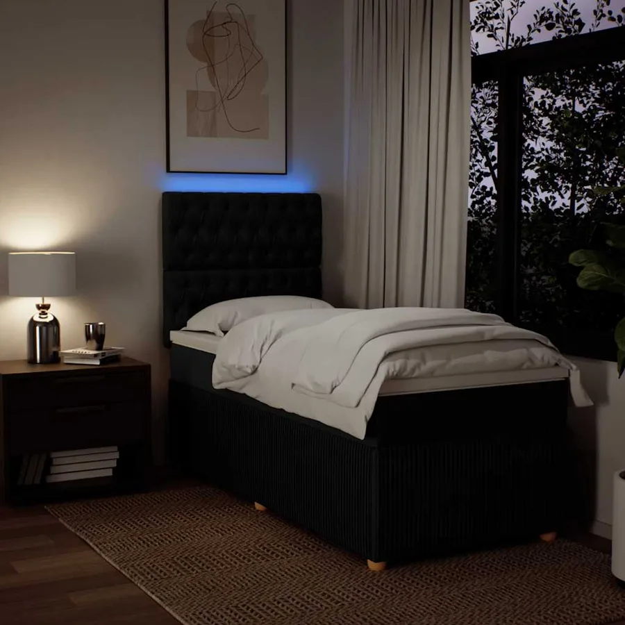 Sommier à lattes de lit avec matelas Noir 90x200 cm Tissu - 4