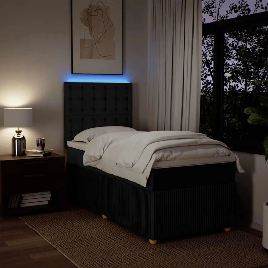 Sommier à lattes de lit avec matelas Noir 100x200 cm Tissu - 5