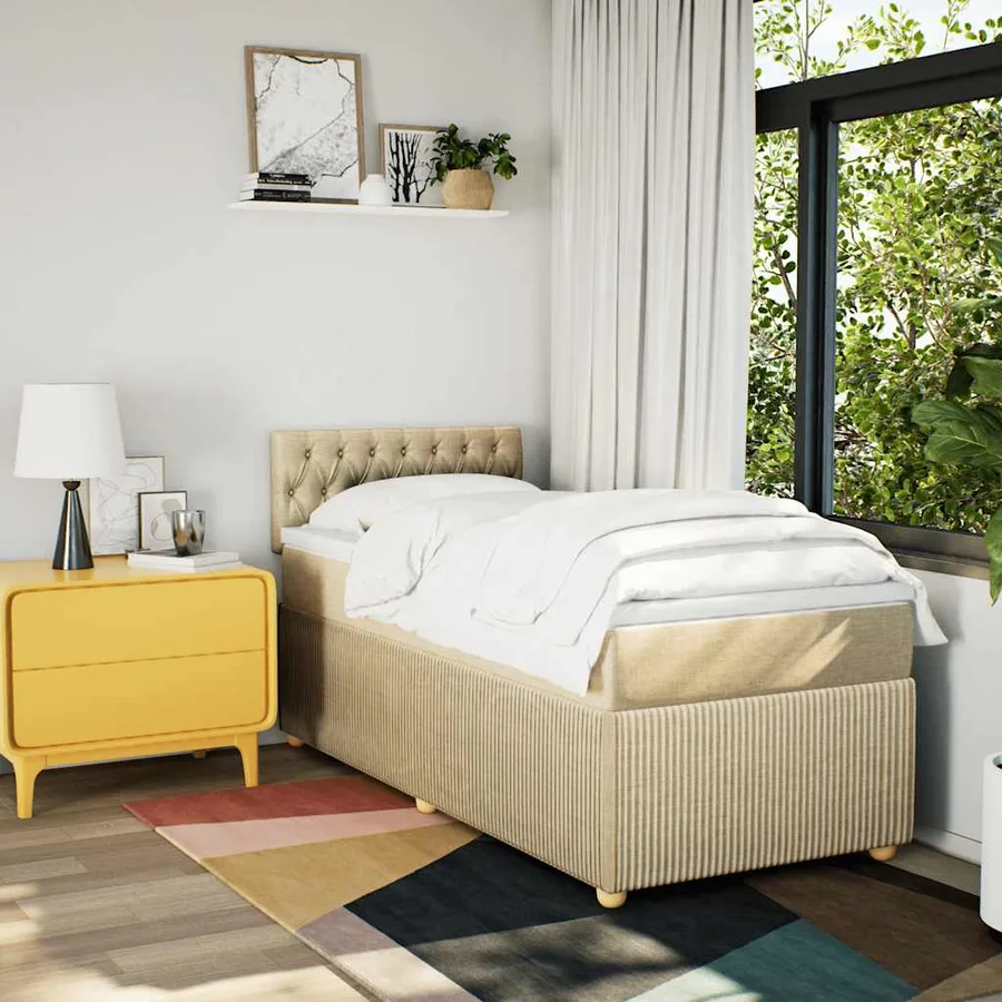 Sommier à lattes de lit avec matelas Crème 90x200 cm Tissu - 4