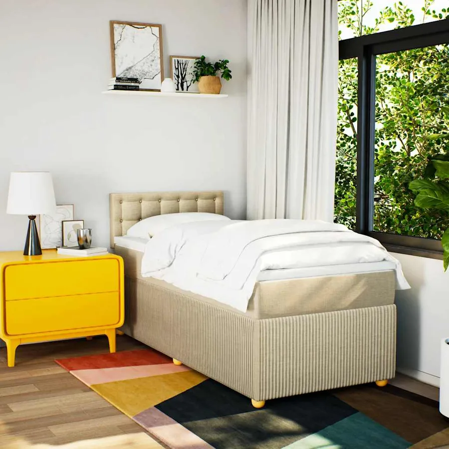 Sommier à lattes de lit avec matelas Crème 90x200 cm Tissu - 4