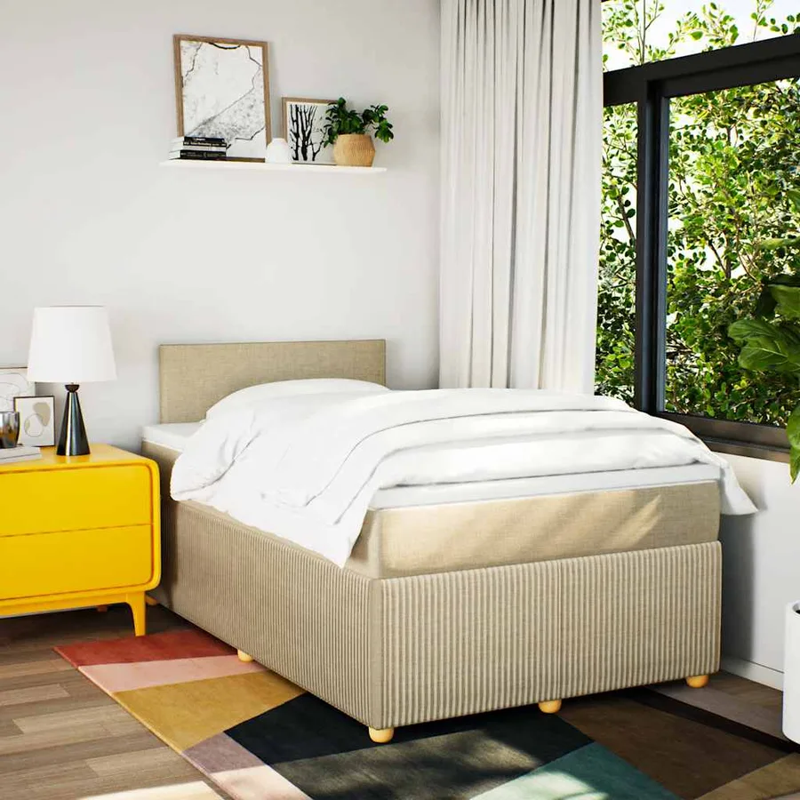 Sommier à lattes de lit avec matelas crème 120x190 cm tissu - 4