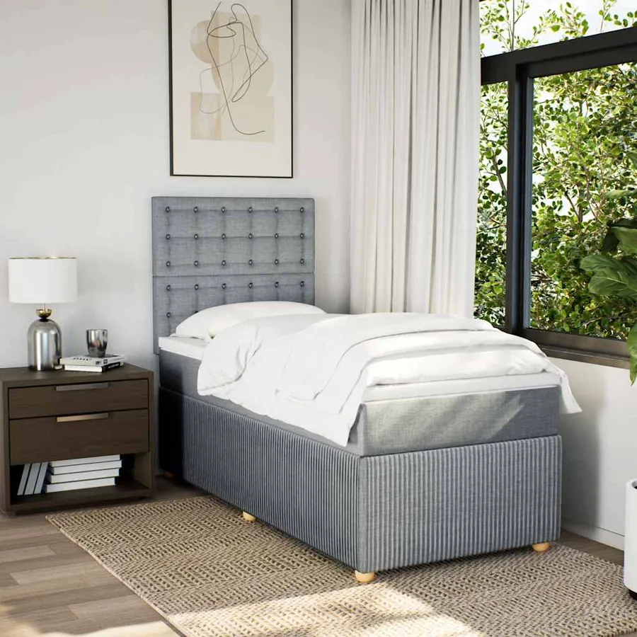 Sommier à lattes de lit avec matelas Gris clair 100x200cm Tissu - 4