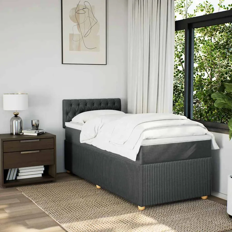 Sommier à lattes de lit avec matelas Gris foncé 90x200 cm Tissu - 4