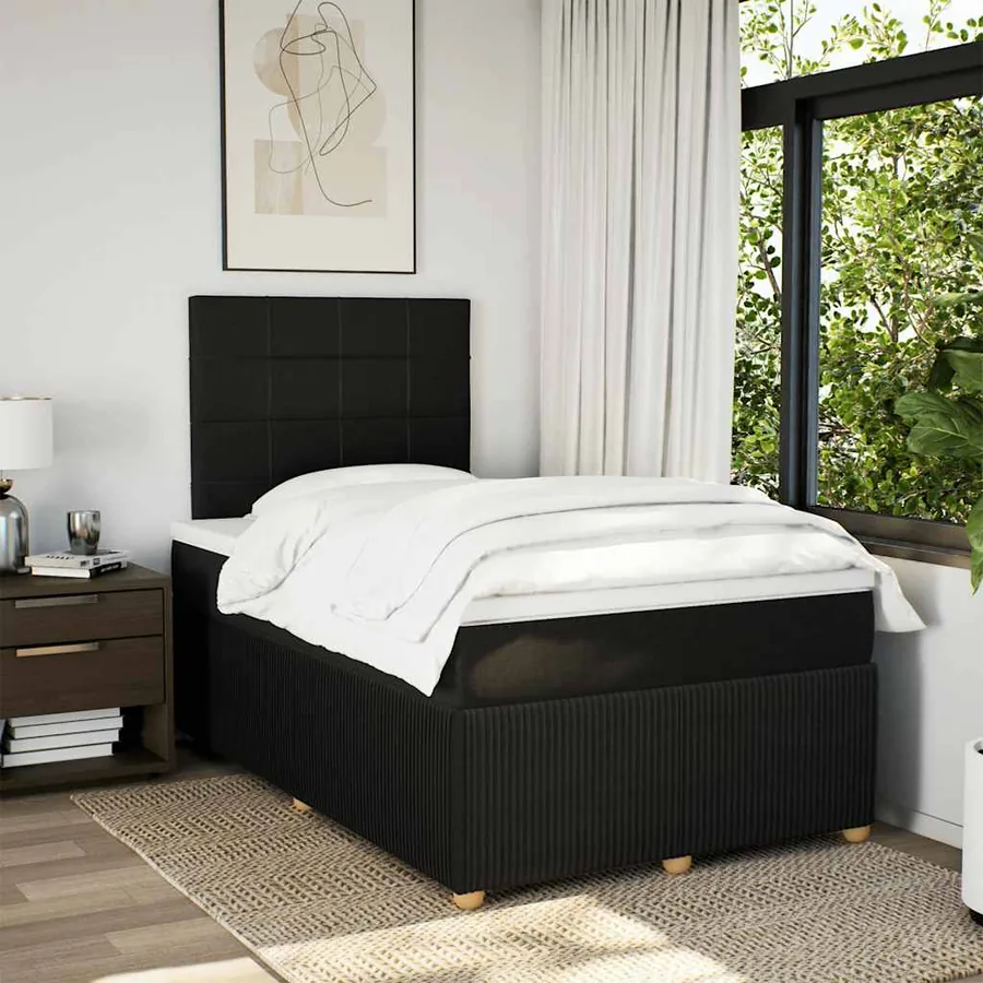 Sommier à lattes de lit avec matelas noir 120x190 cm tissu - 5