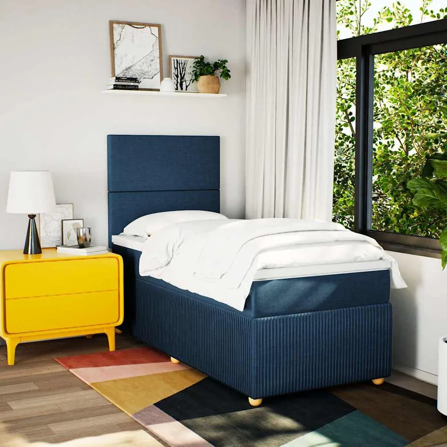 Sommier à lattes de lit avec matelas Bleu 90x200 cm Tissu - 3