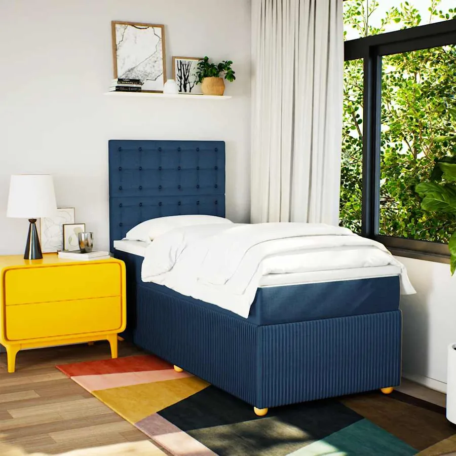 Sommier à lattes de lit avec matelas Bleu 90x200 cm Tissu - 3