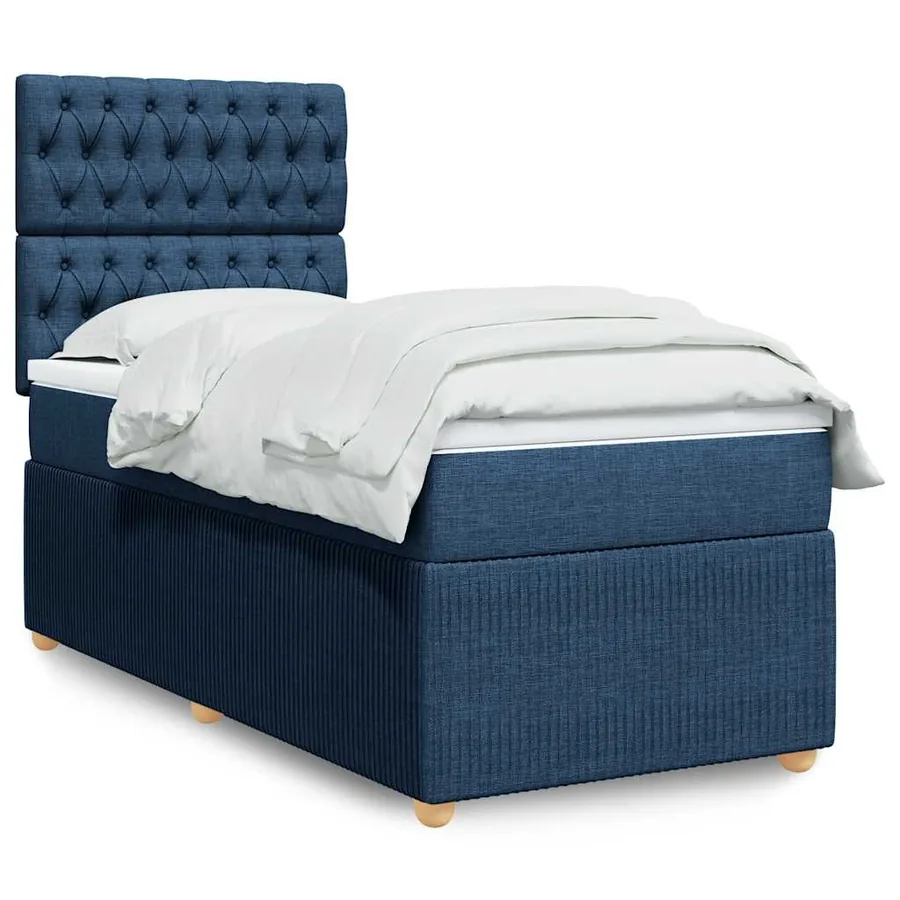Sommier à lattes de lit avec matelas Bleu 90x200 cm Tissu