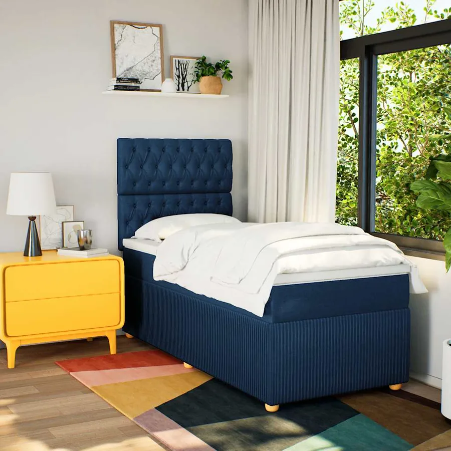 Sommier à lattes de lit avec matelas Bleu 90x200 cm Tissu - 3