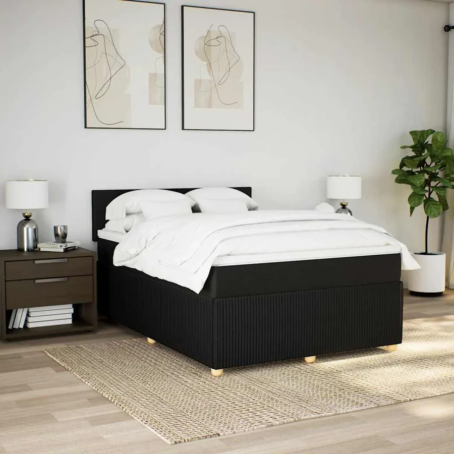 Sommier à lattes de lit avec matelas Noir 140x200 cm Tissu - 3