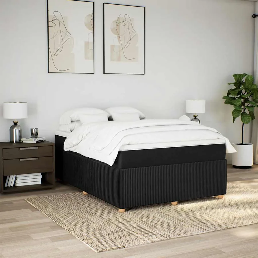 Sommier à lattes de lit avec matelas Noir 160x200 cm Tissu - 3
