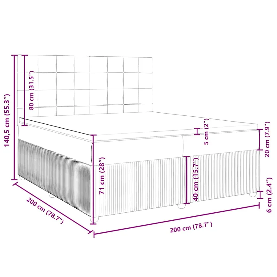 Sommier à lattes de lit avec matelas Gris foncé 200x200cm Tissu - 13