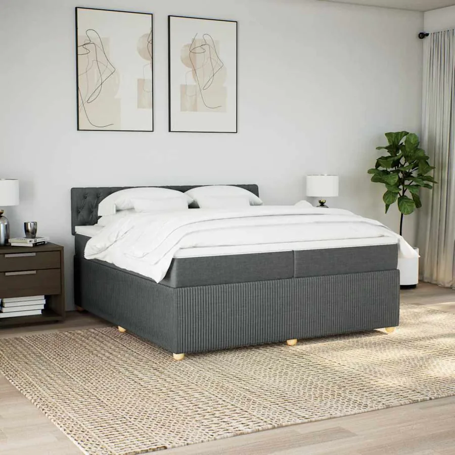 Sommier à lattes de lit avec matelas Gris foncé 200x200cm Tissu - 3
