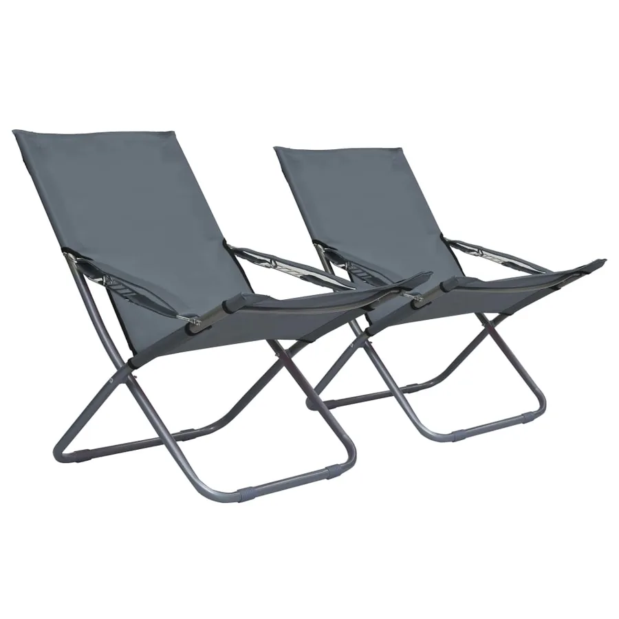 Folding Beach Chairs Set of 2 Fabric Grey